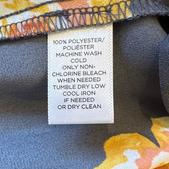 LOFT Dark Grey Blouse with Yellow Floral Print and Ruffle Cuffs - Picture 6 of 9